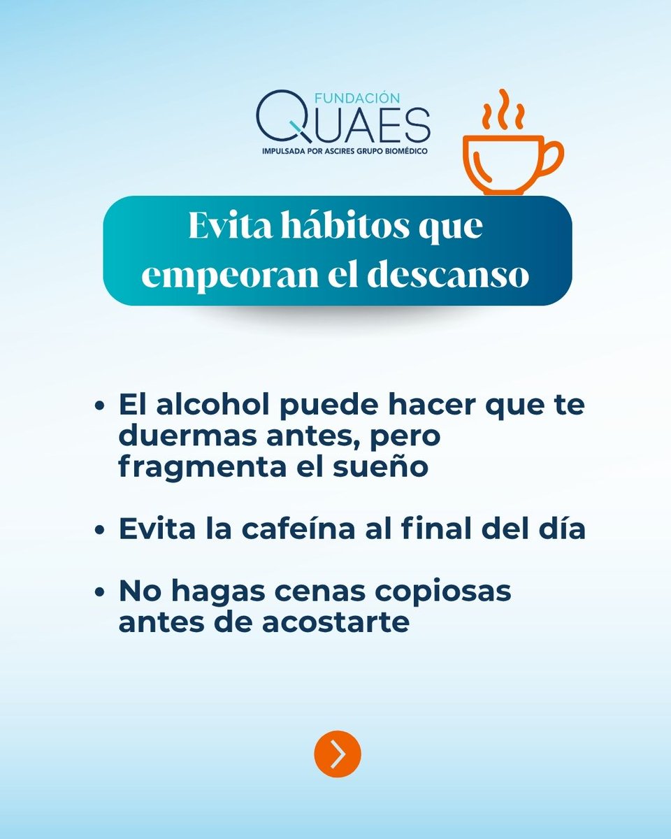 FQuaes's tweet photo. 🌙 ¿Duermes 8 horas pero te levantas cansado?

El calor nocturno favorece los microdespertares y reduce el sueño profundo, haciendo que el descanso sea menos reparador.

💙 Descubre cómo mejorar tu sueño este verano.

#FundaciónQUAES #ConsejosQUAES #Sueño #Verano https://t.co/4oP7LHfljW