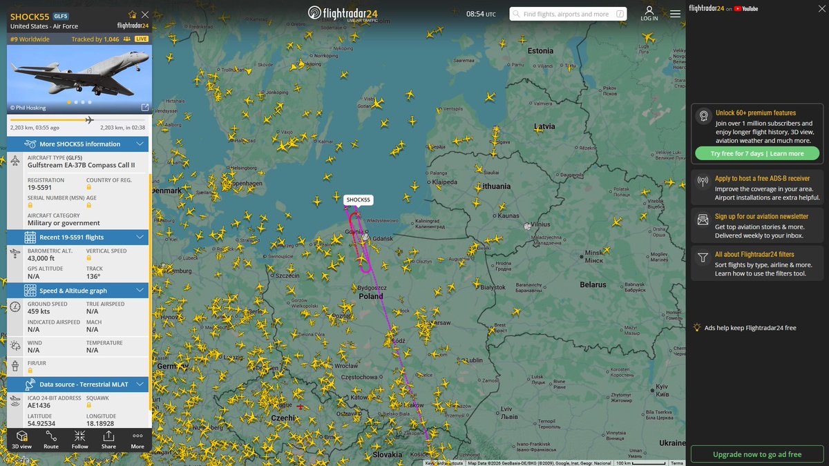 AIYeyENGDdJkjTr's tweet photo. Aug. 20, 2026
#Souda Bay NAS ==> #Poland
#SHOCK55 #AE1436 USAF EA-37B Compass Call II
#33rd Air Base, Poland
#NoCALLSIGN #AE04FD USAF KC-135T Stratotanker
#NoCALLSIGN #AE04C4 USAF KC-135R Stratotanker
#NoCALLSIGN #AE062B USAF KC-135R Stratotanker
#Bezmer Air Base, Bulgaria ==> #Poland
#NoCALLSIGN #AE0669 USAF KC-135R Stratotanker