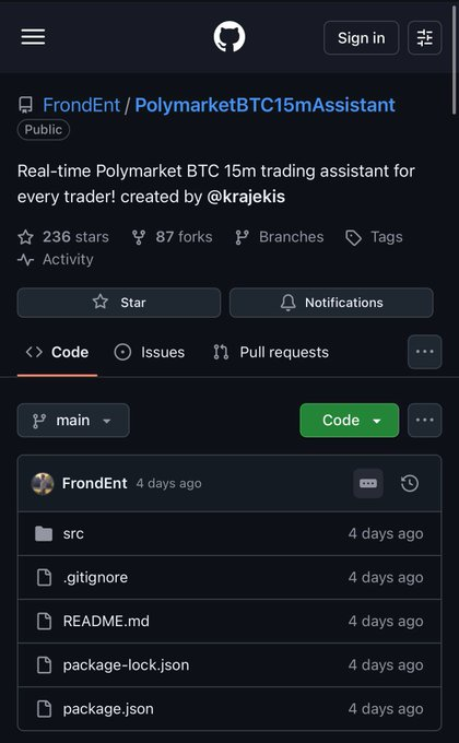 laoyingkhq's tweet photo. 兄弟们，Polymarket的套利机器人被泄露了。

GitHub上有个完整仓库，教你怎么搭自己的套利机器人，完全免费。

GitHub链接：https://t.co/tE7fA5Ki5z

已经有人用这个在15分钟BTC市场上单日赚了5万多刀。

有个用户502次预测，胜率98%，专做加密货币，总利润54840刀。

刚进场就这数据，确实离谱。

👉Polymarket官网入口：https://t.co/XOIs6CMprG

他最大一笔：
“比特币涨跌2月2日凌晨1:15-1:30 ET”
+7914刀（+170%），靠抓币安延迟。

自动化赚钱确实猛，跟印钞机似的。

两个选择：
自己搞机器人，或者用工具复制聪明钱包：

https://t.co/xrFNgicH8Q

我知道你们有人想问怎么启动这机器人。

要不要我出个最简单教程？
回复里告诉我。