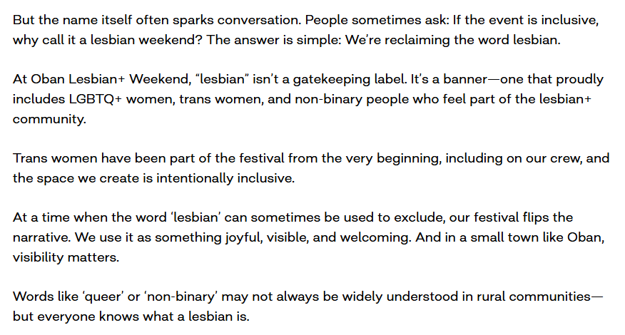 ScotLesbians's tweet photo. The proprietor of Oban Lesbian Weekend shows complete contempt here for the protections lesbians have under the EA2010. https://t.co/xJyE9LyW3k https://t.co/dDSPZWwoYv