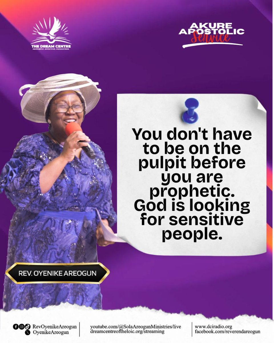 oyenikeareogun's tweet photo. SENSITIVE VESSELS

When John G. Lake was commanded by God to go to South Africa, he arrived with his family without money or a place to stay. But before his arrival, the Lord had already visited a woman and prepared her to receive and provide for them.

She was not a prophetess, an arch-prophetess, a bishop, or a pastor. She was simply a woman who loved the Lord, a certain disciple like Ananias, whom God used to prepare a home and provide for them.

📖 Joel 2:28 (KJV)
“And it shall come to pass afterward, that I will pour out my spirit upon all flesh; and your sons and your daughters shall prophesy, your old men shall dream dreams, your young men shall see visions.”

You don’t have to be on the pulpit before you are prophetic. God is looking for sensitive vessels to use.

Children who are sensitive are the ones God will send to those who are not sensitive. God can use you more than somebody who is standing on the pulpit.

👉🏾 Develop your spirit man. Become sensitive to the Holy Spirit. Allow Him to move you from uncertainty to absolute certainty in your walk with God.

#RevOyenikeAreogun #PropheticSensitivity #HolySpirit #TheSpiritMan