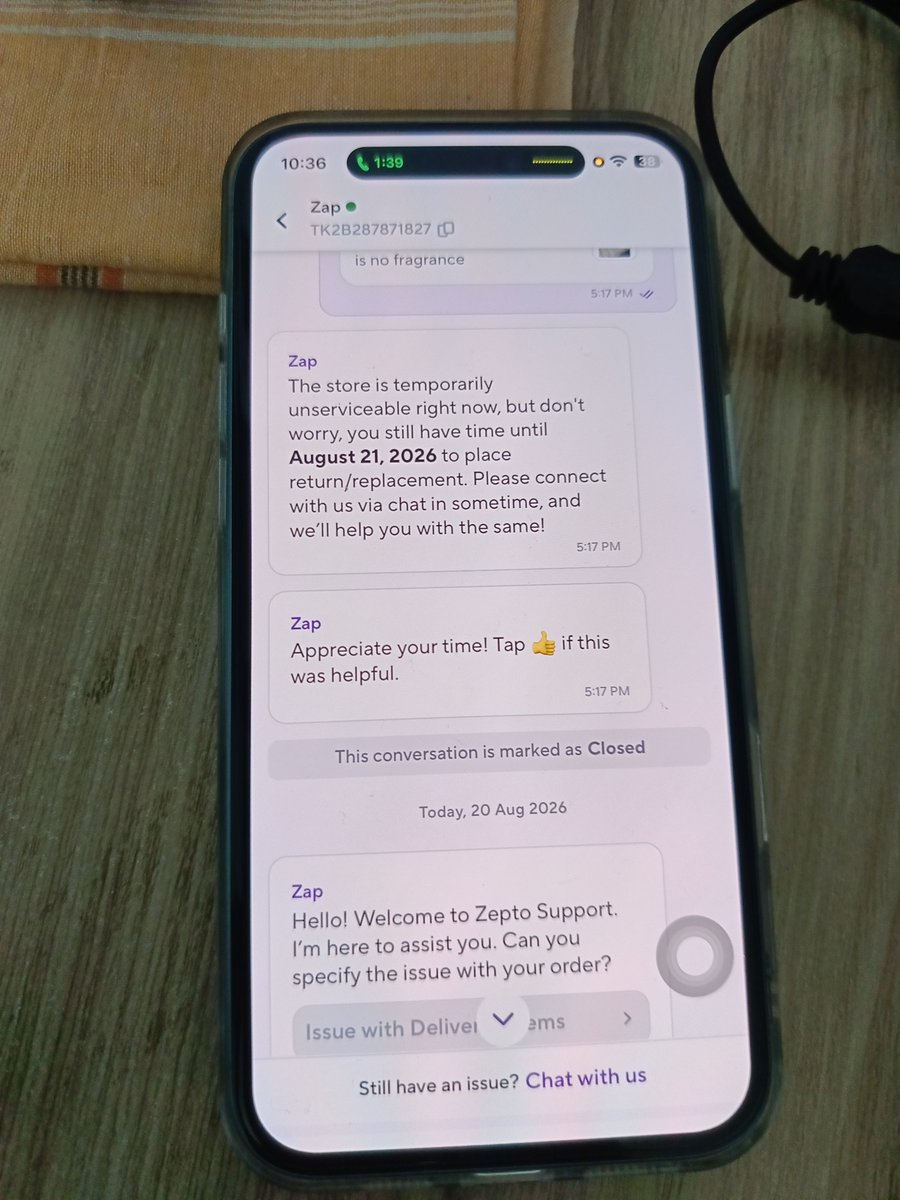 callmenoahhhhh's tweet photo. @ZeptoNow @zeptocares
Your ai support + app is pathetic. 
I ordered a lot of items yesterday &amp; one product is not working as expected and no fragrance for the use. I tried to return and it is showing store is unavailable since yesterday. Where I am supposed to go or do? Help!!! https://t.co/OWwJohmjaF