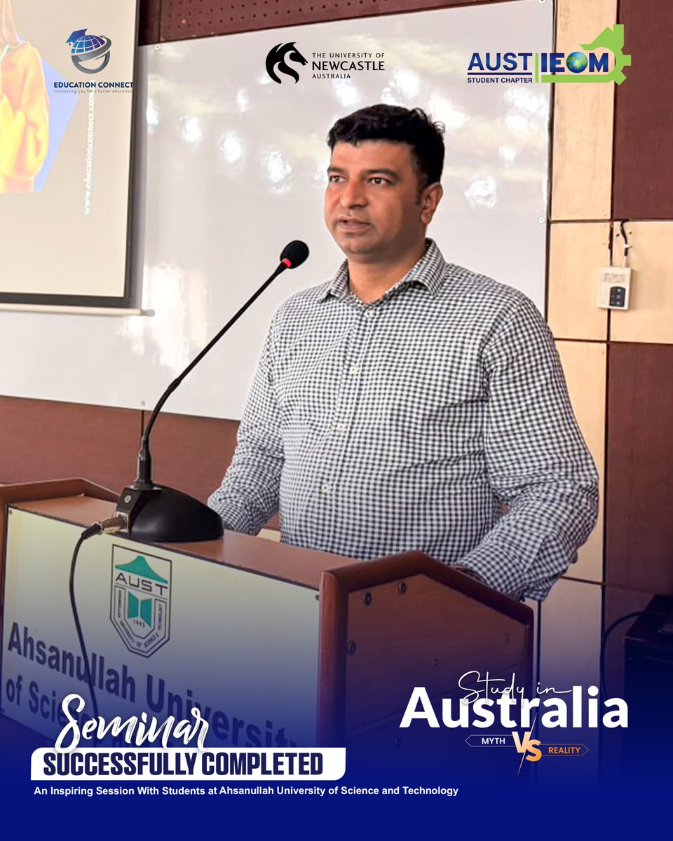 educonnectbd's tweet photo. Education Connect successfully completed an informative Seminar &amp; Awareness Session at Ahsanullah University of Science and Technology (AUST), organized by IEOM Society AUST Student Chapter. The session focused on helping students understand the real opportunities, common myths. https://t.co/BRkQtKCBn5