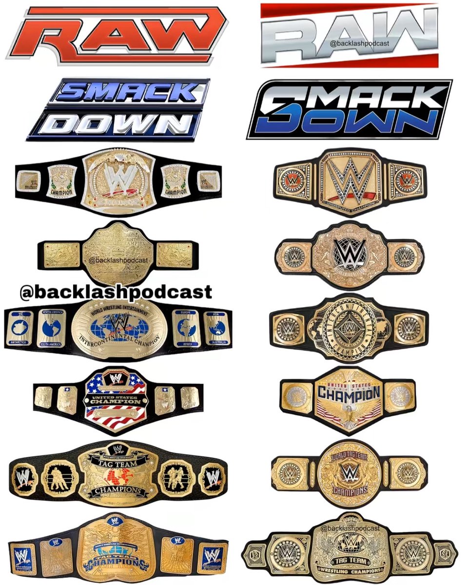 RuthlessAggresr's tweet photo. WWE title designs then vs now. Which side looks better? I’m going with the old titles💯 https://t.co/6CmpO9nEcI