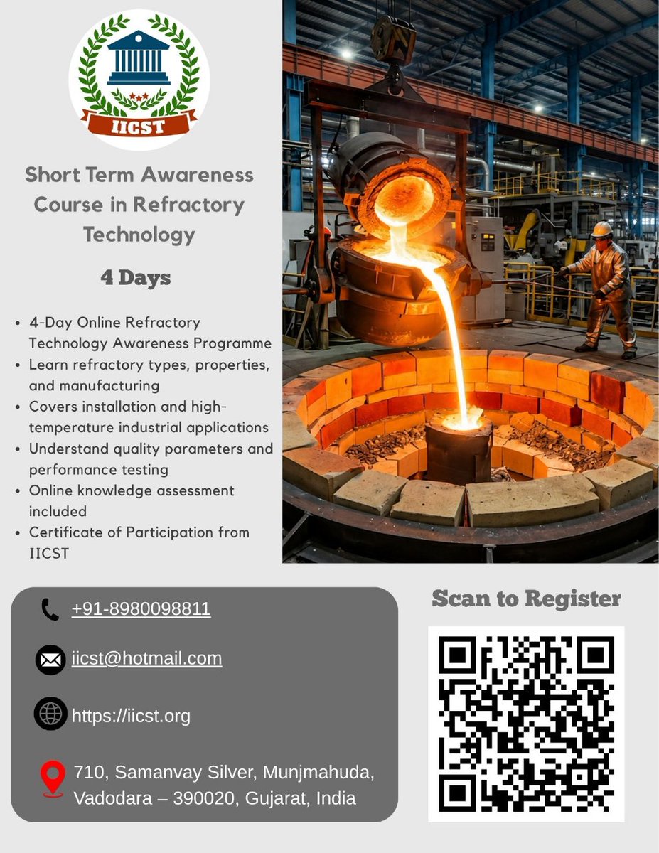 IICSTBRD's tweet photo. Short   Term Awareness Course in Refractory Technology (4 Days) https://t.co/fs0IJZw4Kj