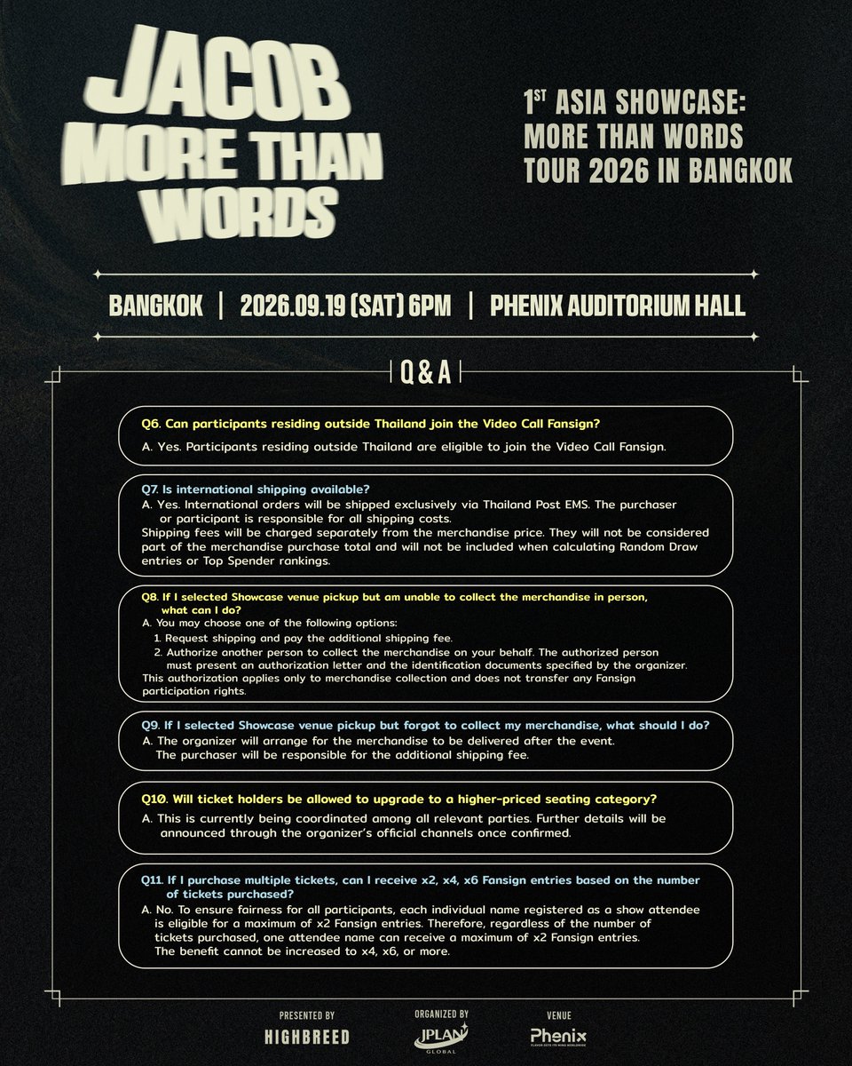 JPlanGlobal's tweet photo. JACOB 1st Asia Showcase: MORE THAN WORDS TOUR 2026 IN BANGKOK

Q&amp;A | รวมคำถามและคำตอบที่พบบ่อย

📅 19 SEP 2026 | 10:00 AM–5:00 PM
📍 Phenix Auditorium Hall

🌐 https://t.co/3d8hPXRmcF

#JACOB #제이콥
#JACOB_MTWTOUR2026_BKK
#JACOB_MTWTOUR2026 https://t.co/YQ6n2X7GOJ