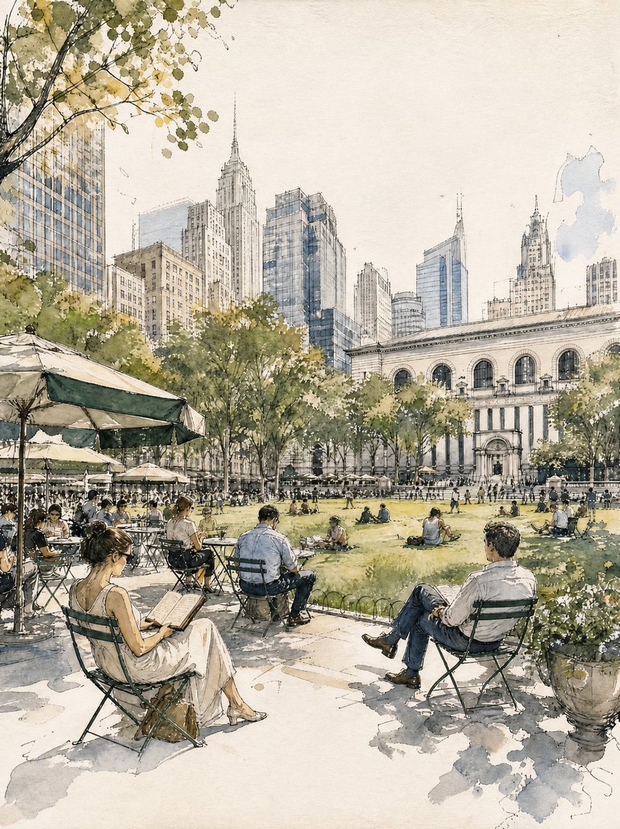 Vintage European Park Illustration