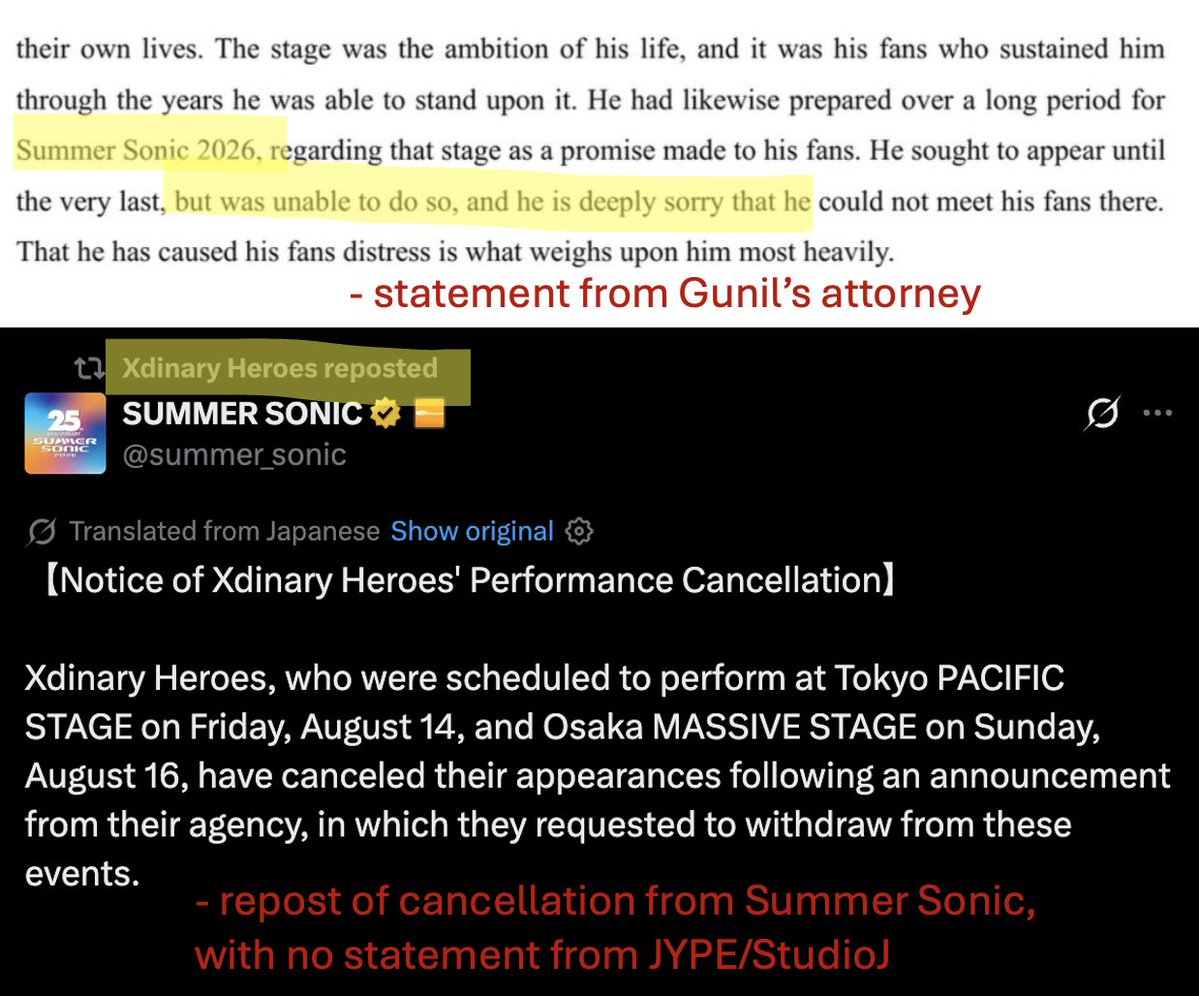maibemboo's tweet photo. JYPE is absolutely fucking disgusting. first they cancel a festival with no apology/statement, just a fucking repost, yet gunil apologises for it even when he's not in the group anymore bc of jype? then they explicitly LIED that he was MUTUALLY terminated, which he confirms TWICE https://t.co/oxLE9UTgkz