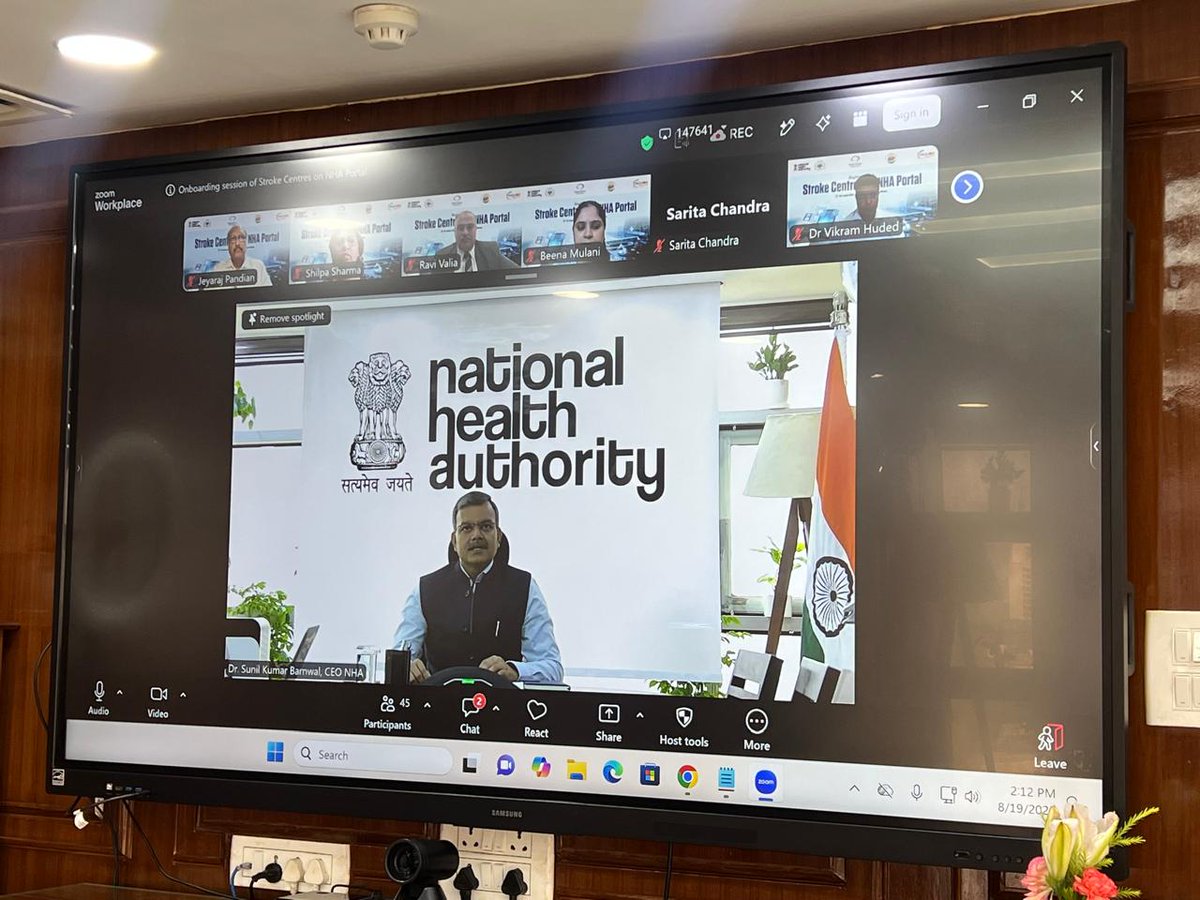 AyushmanNHA's tweet photo. At the virtual session on Registration of Stroke Centres on NHA Portal, Dr. @Sunil_Barnwal, CEO NHA, delivered his Keynote Remarks, highlighting the importance of bringing stroke centres onto the #HFR.

He noted that HFR makes facilities identifiable, trusted and discoverable
1/2 https://t.co/AAbx9QFkpf