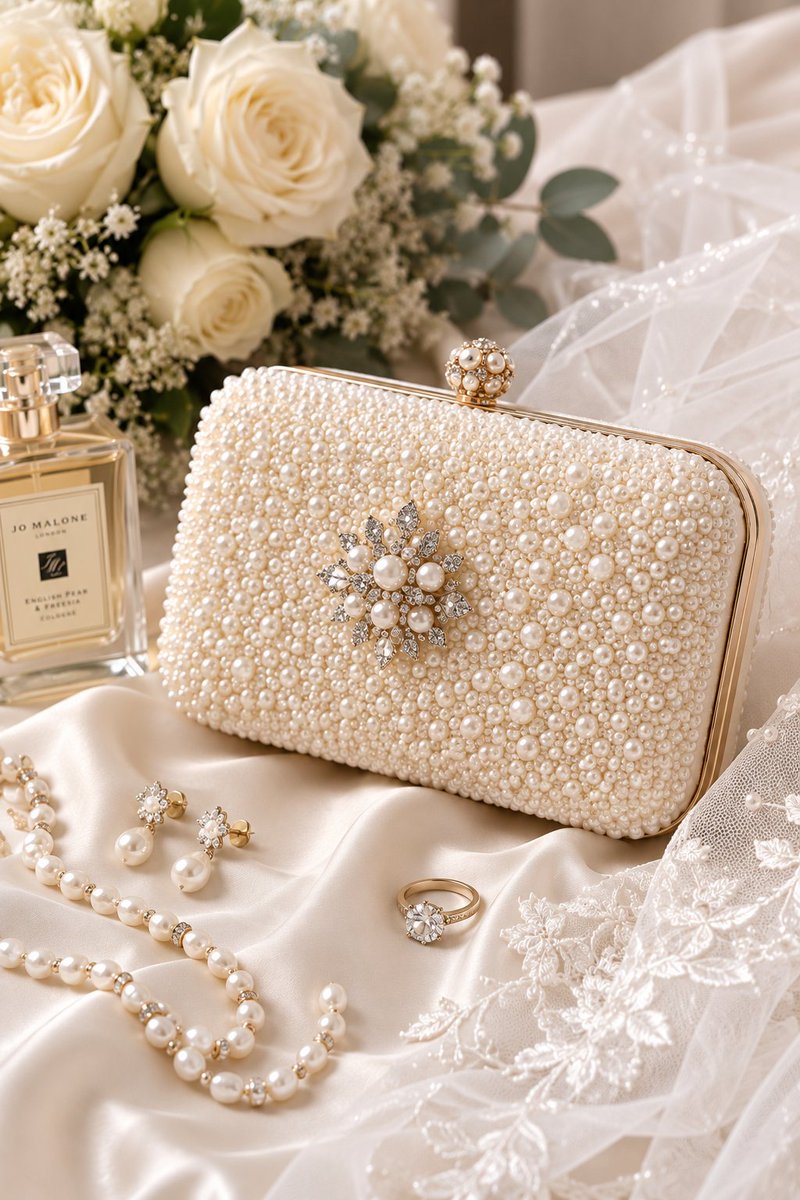 CTMagazineUK's tweet photo. 🤍 Pearl-embellished bridal clutches offer a timeless way to add texture and elegance while coordinating naturally with pearl jewellery and other bridal accessories.

#PearlClutch #BridalAccessories #BridalFashion #CTMagazineUK https://t.co/kAj64YnHAa