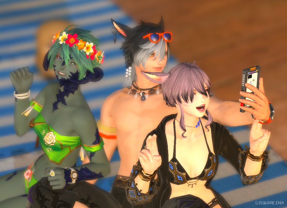 KakoAzirFF14's tweet photo. 先日のコスタ🌊

幻武さんとあるくんと
３ショット撮って貰った♡

でも😱
私の技術は未熟すぎて上手に撮れない！
このスマホどうやって撮るの😭
無理ー！

と思って…

2人♡
可愛い♡

グルポで撮れてないけど
あるくんの位置が素晴らしすぎる✨✨

#ナイメロFF14 #紅蓮祭2026 https://t.co/YRxjOSubh8