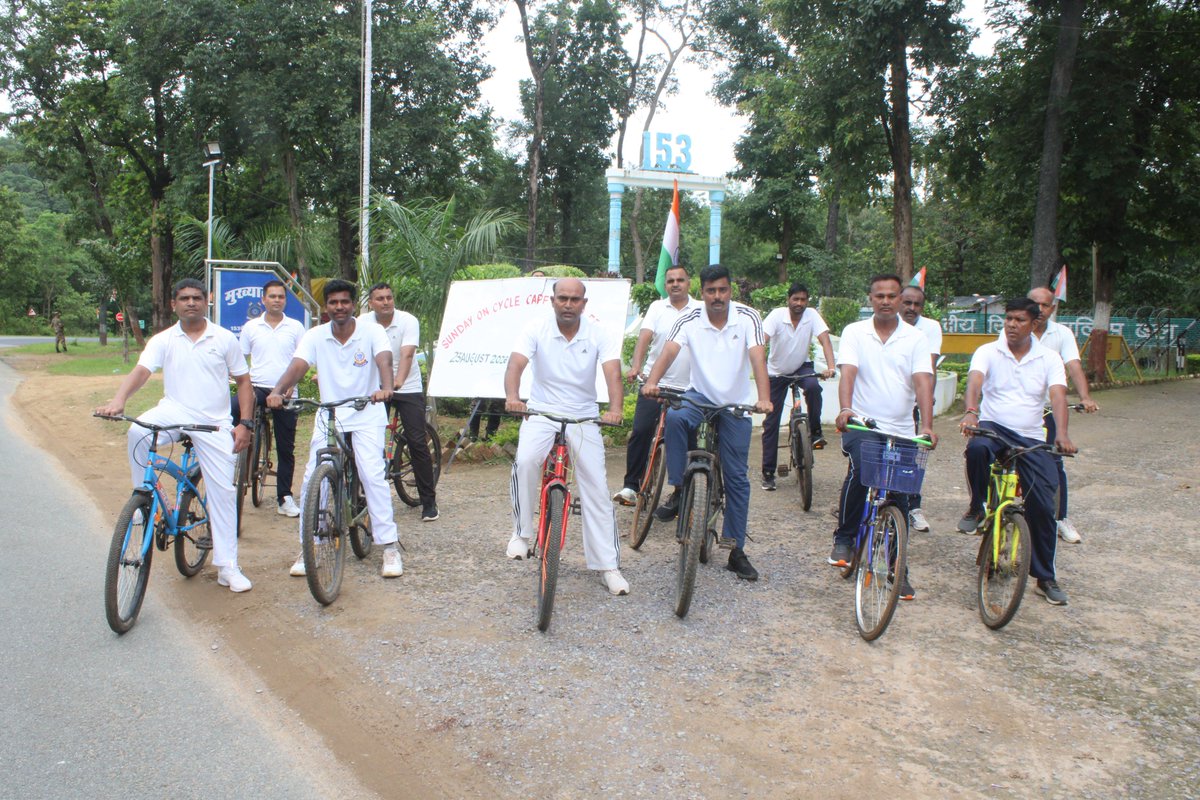 153Crpf's tweet photo. "Fitness isn’t just a routine for a soldier; it’s our lifestyle. 153 Bn CRPF pedals forward to inspire a healthier, stronger nation. Let’s make fitness a daily mission!"  🚴‍♂️ 153 Bn #CRPF flags off the #FitIndia Cycleathon! Promoting health, endurance, and community spirit . 📷 https://t.co/5MgbdT3v5O