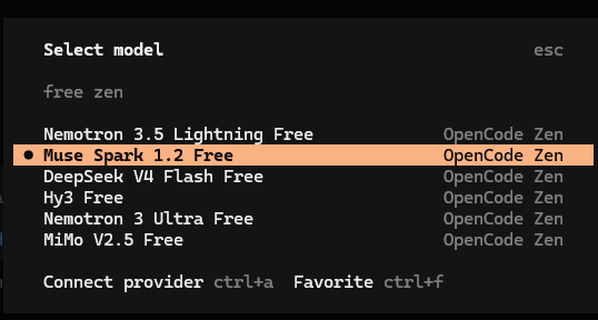 qilua02's tweet photo. Muse Spark 1.2 is FUCKING FREEEEEE on opencode rn 💀🔥

Get API Key after logging in: https://t.co/dSD5sEKycW

- Base URL: https://t.co/bhBO2xj3Pm
- Model: muse-spark-1.2-contributor-free

Use it in your fav AI agent

or install CLI: npm i -g opencode-ai https://t.co/Fc2ddzwtnz