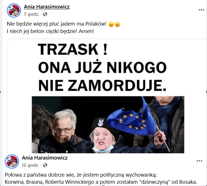 KrzysiekWSK's tweet photo. @RuchNarodowy 

Czy podzielacie stanowisko waszej działaczki Anny Harasimowicz "dziewczyny od Bosaka"?
Waszej kandydatki z okręgu 41, lista 5 miejsce 15.

Czy to normalne, że wasi działacze cieszą się ze śmierci 99-letniej kobiety, która ma piękny patriotyczny życiorys https://t.co/3O0Do9VZXT