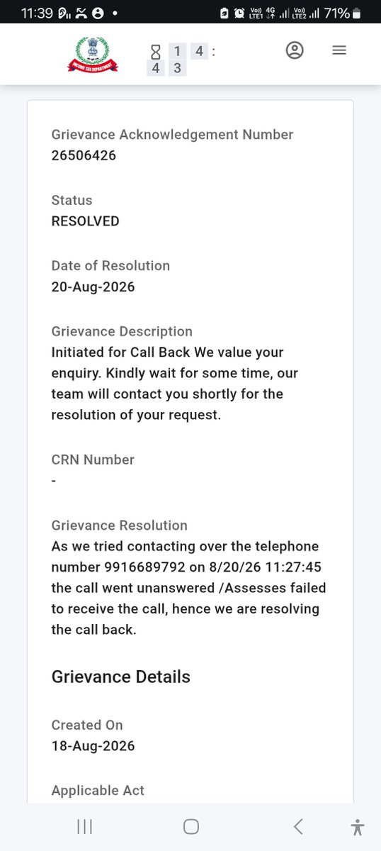 PurnabhaDev's tweet photo. @IncomeTaxIndia @IncometaxKarGoa @nsitharaman @nsitharamanoffc The issue isn't resolved. I disconnected the call by mistake. Why are you updated incorrect status of the grievance raised. Call me back please @IncomeTaxIndia @nsitharamanoffc @nsitharaman @IncometaxKarGoa https://t.co/ZXwYYKRkJZ