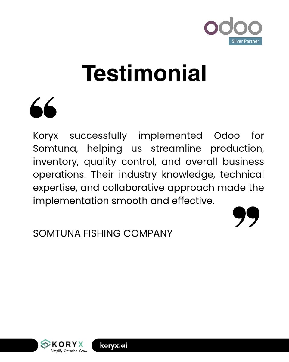 Koryx_erp's tweet photo. Hear from our clients.

#odoosliverpartner #Koryx https://t.co/0hjax3nRsy