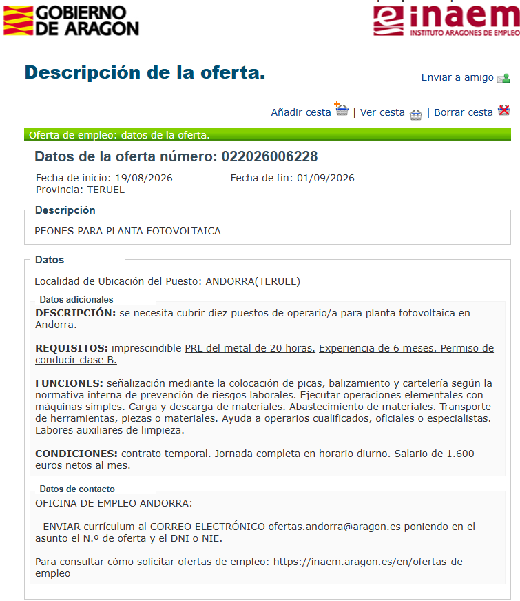 Inaemorienta's tweet photo. 🔟 peones/as para planta fotovoltaica
📍 Andorra #Teruel
Envía tu CV a 📧 ofertas.andorra@aragon.es indicando en el asunto el n.º de oferta 022026006228 y tu DNI/NIE
https://t.co/fJZjX9usux https://t.co/9EawiPkIVx