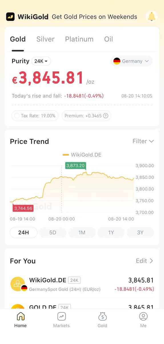 WikiGoldEU's tweet photo. 🚨 BREAKING: #Gold broke through $4,500 resistance on the 4H chart around Aug 19, 10 PM UTC

This surge reflects a broader macro repricing across US Treasuries, real rates, the US dollar, and renewed stagflation risk

Current price trades around: $4,489 (€3,845/oz)

💡 Key Drivers: 
• US Treasury Buybacks: 
Expanded capacity from $2B to at least $4B, easing long-end yield pressure and lowering the opportunity cost of holding non-yielding gold
• Stagflation Risk: 
July Fed minutes hinted at potential future rate hikes if inflation stays sticky, while elevated energy costs continue to pressure margins and consumption

📊 Technical Levels to Watch:
📍 Resistance: $4,550 — a sustained daily close above strengthens bullish momentum.
📍 Support: $4,380 — a breakdown below signals a deeper market correction.

📱 Download WikiGold and experience smarter gold tracking https://t.co/Ndrn0ohGiW   

Educational content only. Not financial advice #WikiGold #XAUUSD #FedMinutes #TreasuryYields #ForexMarket #TechnicalAnalysis #Fibonacci #xaueur
