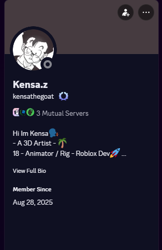 kensa_z's tweet photo. hello everyone, this guy been impersonating me trying to scam people beware of him
my only discord user is kensa_z 
repost if you can 
#ROBLOX #RobloxDev #robloxanimation #MoonAnimator #animation3d https://t.co/9GQzmnbQjj