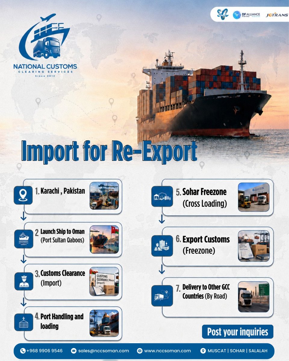 nccsoman's tweet photo. 🚢🌍 𝐈𝐌𝐏𝐎𝐑𝐓 𝐅𝐎𝐑 𝐑𝐄-𝐄𝐗𝐏𝐎𝐑𝐓 𝐓𝐇𝐑𝐎𝐔𝐆𝐇 𝐎𝐌𝐀𝐍 🇴🇲

📦 𝐅𝐫𝐨𝐦 𝐏𝐚𝐤𝐢𝐬𝐭𝐚𝐧 𝐭𝐨 𝐎𝐦𝐚𝐧 — 𝐚𝐧𝐝 𝐨𝐧𝐰𝐚𝐫𝐝 𝐭𝐨 𝐭𝐡𝐞 𝐆𝐂𝐂!

 NCCS provides an end-to-end solution, coordinating customs clearance, port handling, cross-loading and road delivery. 🤝🚛 https://t.co/k3bna3fSH2