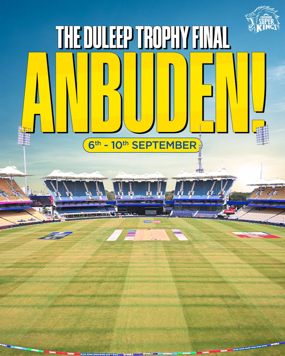 ChennaiIPL's tweet photo. Chepauk and red-ball cricket! 🏏🥳
Anbuden awaits the #DuleepTrophy Final. 🏆

#WhistlePodu https://t.co/XriOoxjRFs