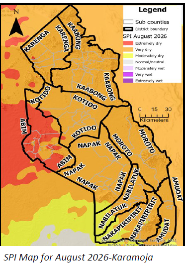 FAOUganda's tweet photo. From drought to flood risk: The latest Multi-Hazard #EarlyWarning Bulletins show worsening drought across Karamoja, Teso &amp; Elgon, while forecasts point to enhanced rainfall from September.

We must act now with #AnticipatoryAction to protect lives, livelihoods &amp; food systems. https://t.co/hitHr4iFdI