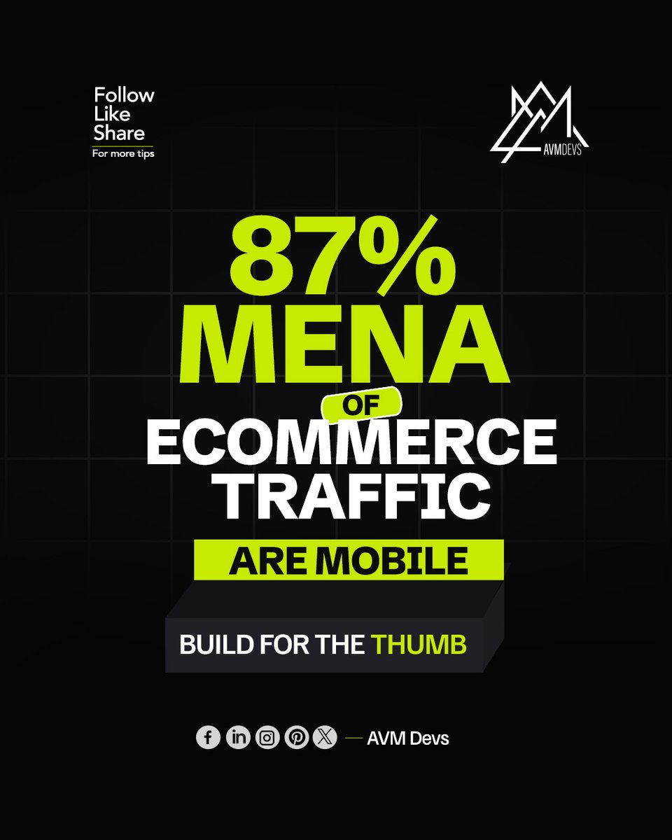 avmdevs's tweet photo. We build mobile-first because that's where the buyers actually are.

✓ Hero CTAs sized for the thumb
✓ Checkout under 2.5 sec on 4G
✓ Apple Pay &amp; Google Pay surfaced above manual entry
✓ Mobile testing in phase 0, not phase 2

#EcommerceMENA #ShopifyExperts #UXDesign https://t.co/ToXBRj6fkE