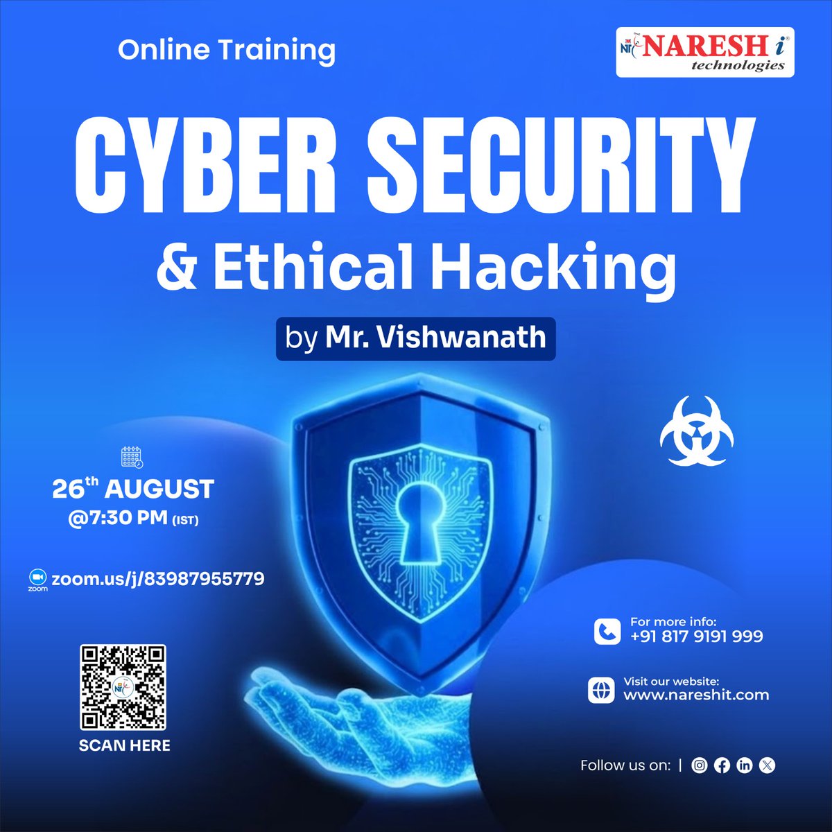 nareshitech's tweet photo. 🛡️ Step into the World of Cyber Security & Ethical Hacking!
👉 Register Now: https://t.co/9ZvdtVVLcS
📅 26th August 2026
⏰ 7:30 PM (IST)
#CyberSecurity #EthicalHacking #CyberSecurityTraining #EthicalHackingTraining https://t.co/OssJagld80