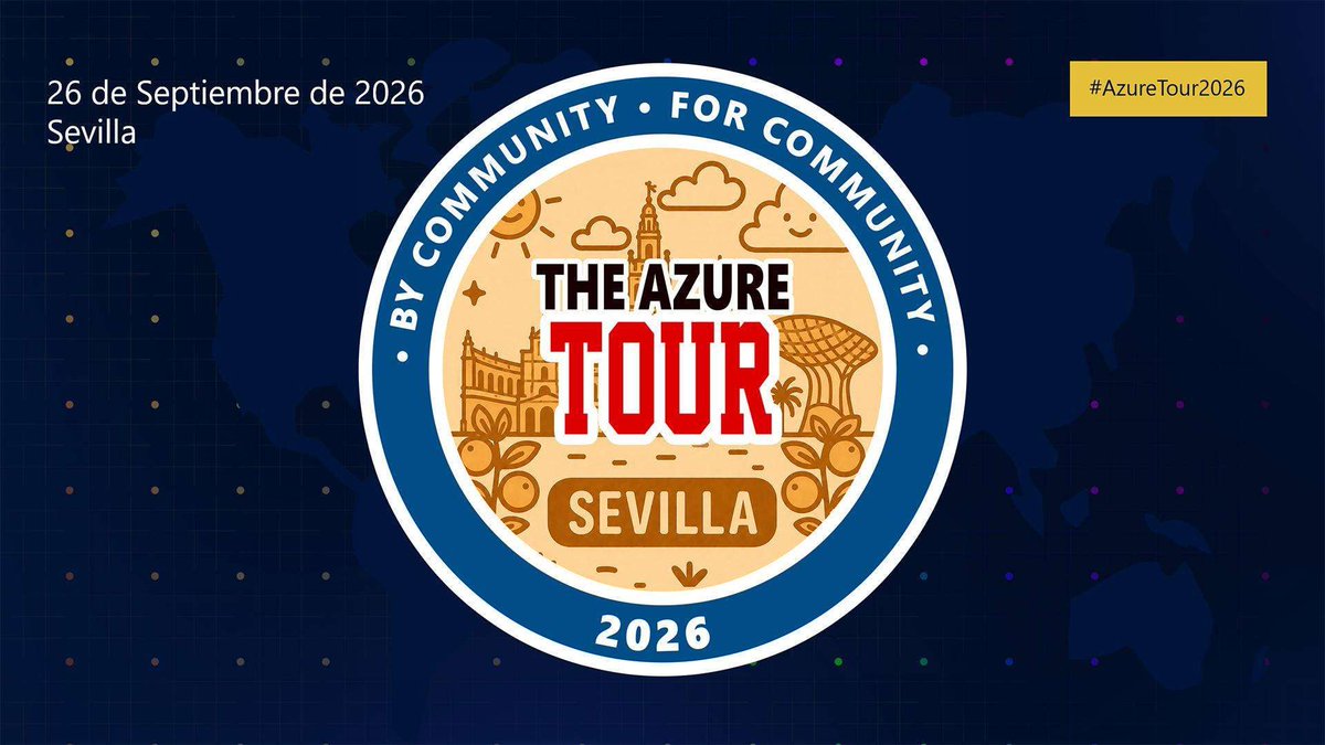 GlobalAzureES's tweet photo. ☁️ Un sábado, una sede y toda la comunidad #Azure de #Sevilla reunida: charlas técnicas de nivel, casos de uso reales y networking sin filtros.
The Azure Tour · Sevilla 2026 — 26 de septiembre.
🎟️ Consigue tu entrada ya: https://t.co/YcXZUQpQmU
———
#AzureTour2026 https://t.co/Pt3qMUZN2V