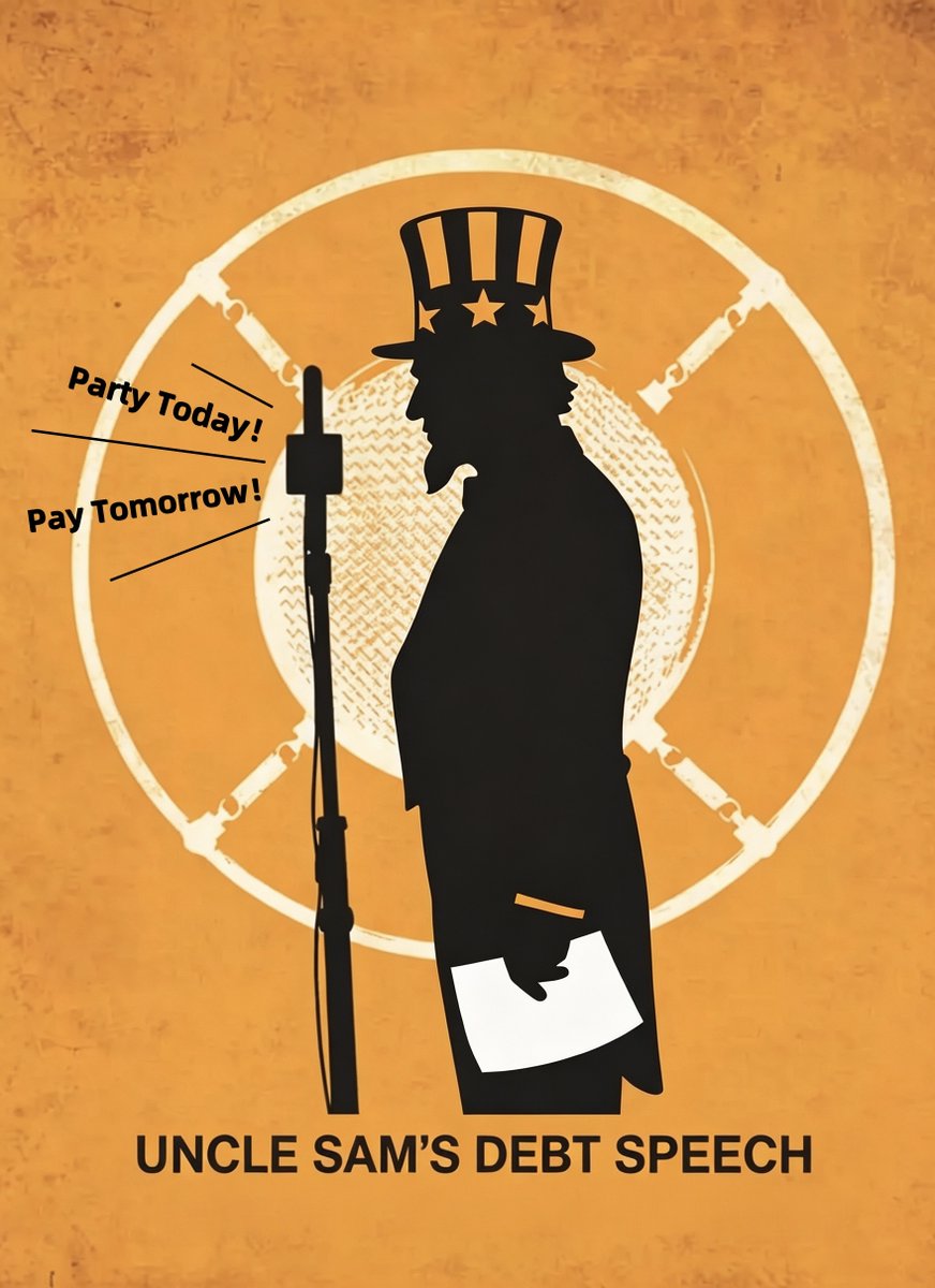 ComicInsights77's tweet photo. Uncle Sam's Debt Speech: "We deserve prosperity."
Translation: "Party Today! Pay Tomorrow!"
$40T. Your kids' tab.
#USA #NationalDebt https://t.co/Y4BawxGC7q