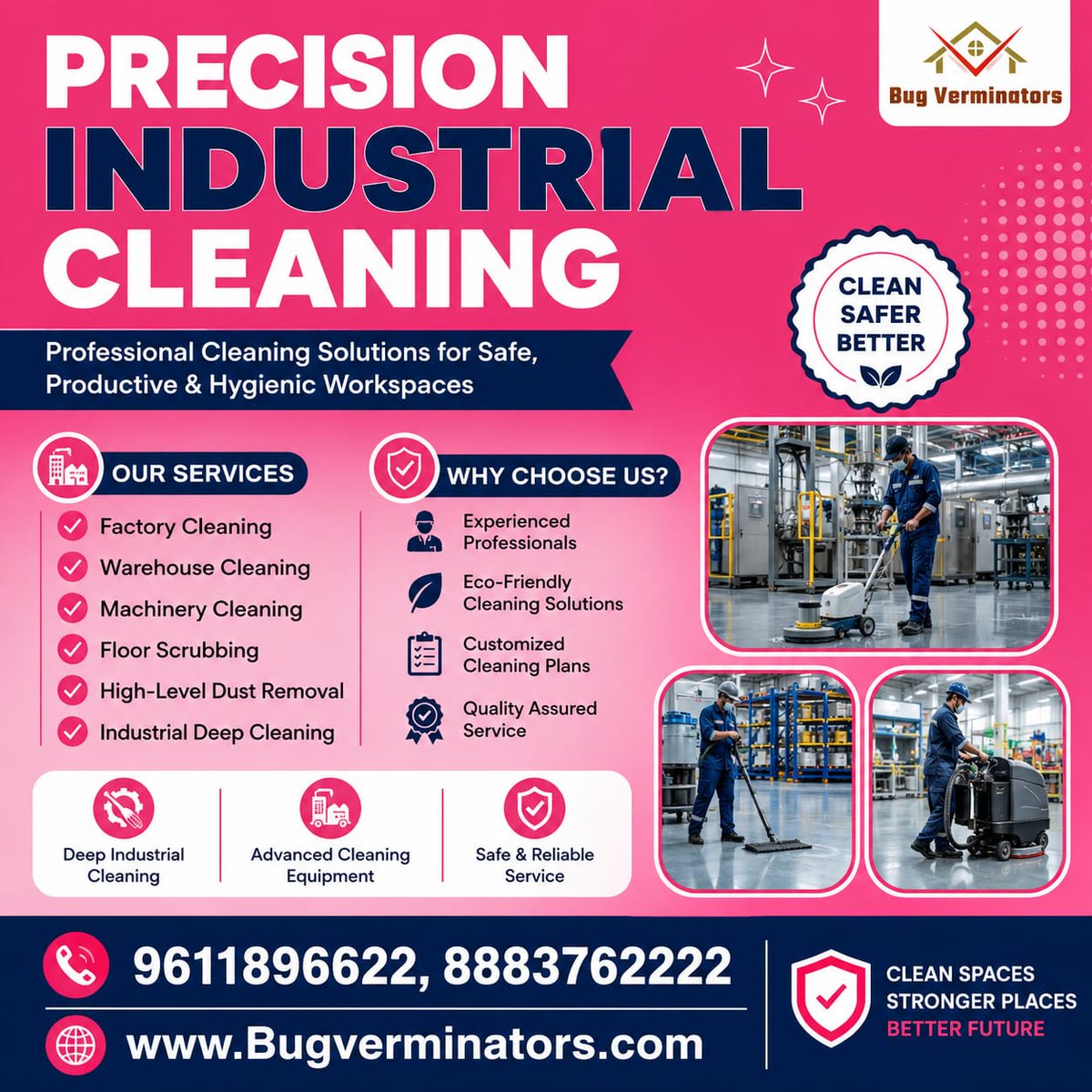 bugverminators's tweet photo. Keep your industrial space spotless, safe, and productive with professional cleaning solutions from Bug Verminators https://t.co/qqk75ZojGz.📞 9611896622 | 8883762222
🌐 https://t.co/eLH01egZP1
#IndustrialCleaning #FactoryCleaning #WarehouseCleaning #MachineryCleaning #DeepClean https://t.co/guMd1Tq4Cx