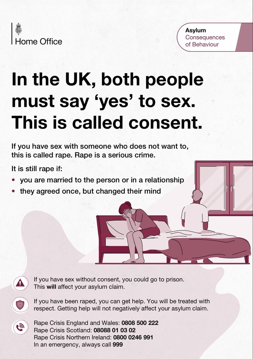 BenObeseJecty's tweet photo. “If you have sex without consent, you could go to prison. This will affect your asylum claim.”

‘Could’, not ‘will’.

Aside from framing rape like stealing a bike, this incredible collection of documents from the Home Office lays bare the core issue that the Government simply doesn’t want to face. 

That men from cultures which are incompatible with ours are arriving who pose a danger to women, to children and to society in general.

A leaflet isn’t going to curb these cultural behaviours, yet Andy Burnham is determined to spread this risk across the country, telling middle-class families they must “play their part”.

https://t.co/uvcXtWVPuT