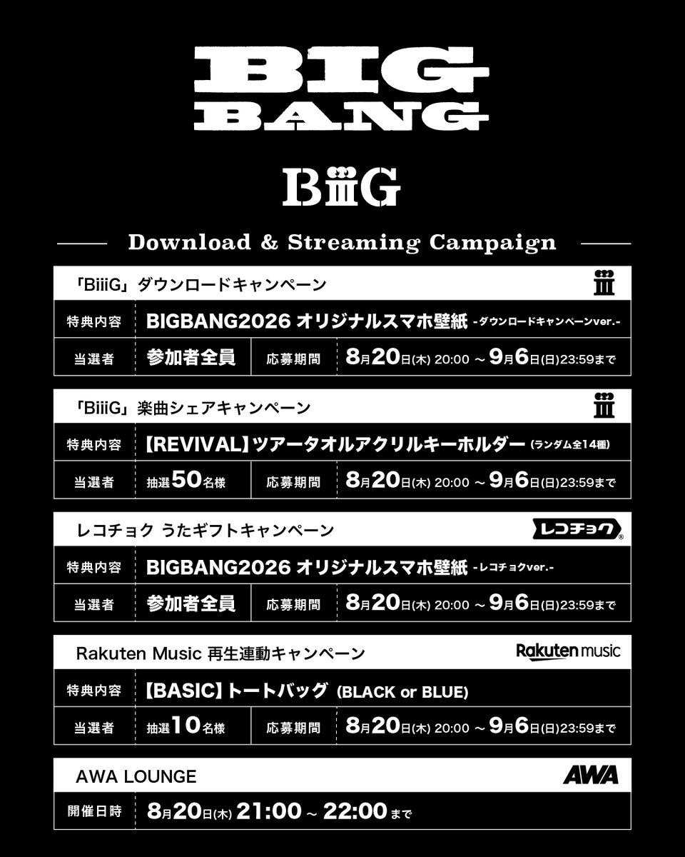 bigbang_2xx6_JP's tweet photo. [💿] #BIGBANG_INFO

\ 2026.08.19 (Wed) RELEASE!! /
BIGBANG - ‘BiiiG’

配信キャンペーン実施決定📣❤️‍🔥

ダウンロード＆ストリーミングして
限定特典をGETしてくださいね✨

たくさんのご参加をお待ちしております!

🔗詳細はこちら
https://t.co/89DZY4LsQI

#BIGBANG #빅뱅 #DigitalSingle #BiiiG #YG