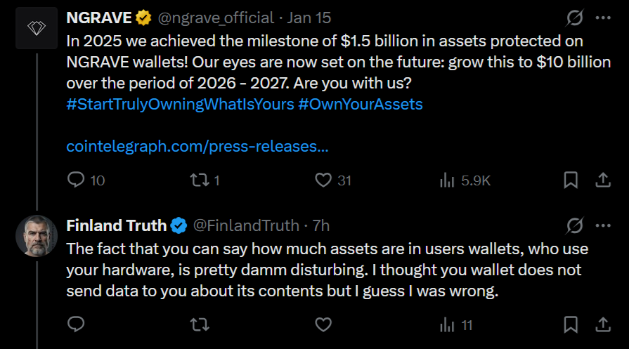 FinlandTruth's tweet photo. 😡😬 Why isnt anyone worried about that? 😬😡
@ngrave_official #ngrave literally admits that they track how much money/crypto users have on their #ngravezero wallet. Massive privacy issue, if you ask me and Im pretty sure this does not read in their TOS that they are allowed to do this. Is it even according to EU:s #GDPR #datagovernanceact ?
Any takes on this @MastrXYZ @BAcct8 @wasabiwallet @DocumentingBTC @CyberScrilla @Cointelegraph @CoinDesk @SwissHodler @chillerid76 @Resist_CBDC @DrEliDavid @privacyint @KonsensusR @lopp etc.?