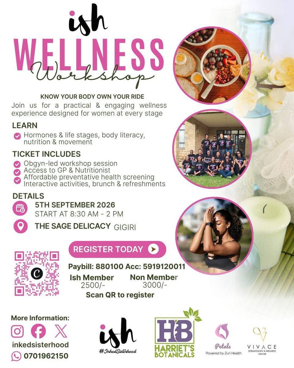 InkedSisterhood's tweet photo. Hello!Huge appreciation for all the support that GP Kibera a success! 
We have a #womenwellness workshop coming on 5th Sep. Hello @vivaceclinic @HarrietsBotani1 petals by @zurihealth 
All details are on the poster..feel free to reach out on any enquires, see you there!Watch👇🏾 https://t.co/PDsl86bwcM