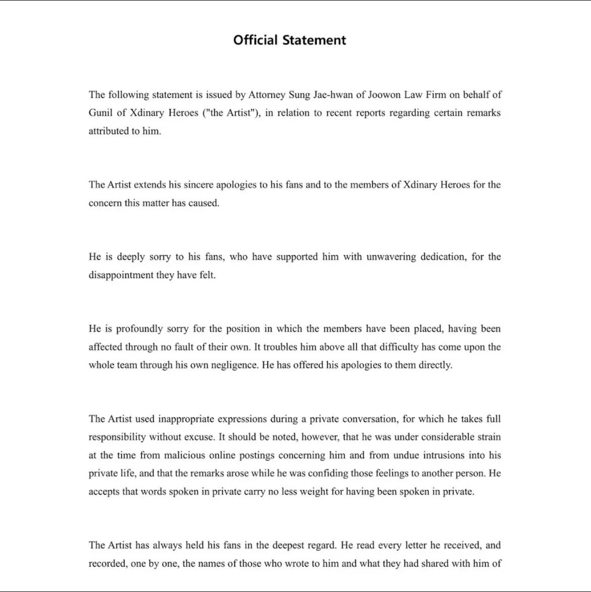 gaonfansite's tweet photo. gunil posted both korean and english version of his legal team’s official statement on his youtube channel 😭😭

he liked comments from villains these past few days and now he’s dropping the legal team’s statement on his youtube channel
— https://t.co/RXalGtfhuR 🥹 https://t.co/GrG8wI6kwp