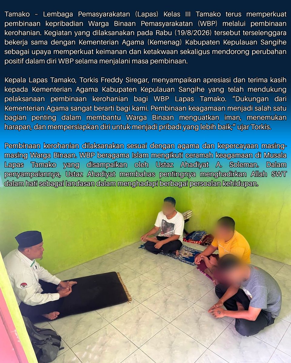 LapasTamako's tweet photo. Lapas Tamako Bersama Kemenag Sangihe Perkuat Pembinaan Kerohanian WBP. https://t.co/0VD79f8wSW
