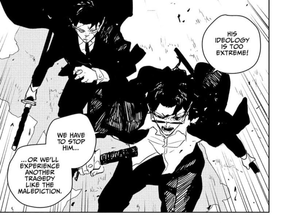 the10thtreasure's tweet photo. @iorisamura This one annoys me. We know, Samura, you don't need to tell us, the last two chapters have been about how extreme his ideology is. https://t.co/4D7uofeIu1