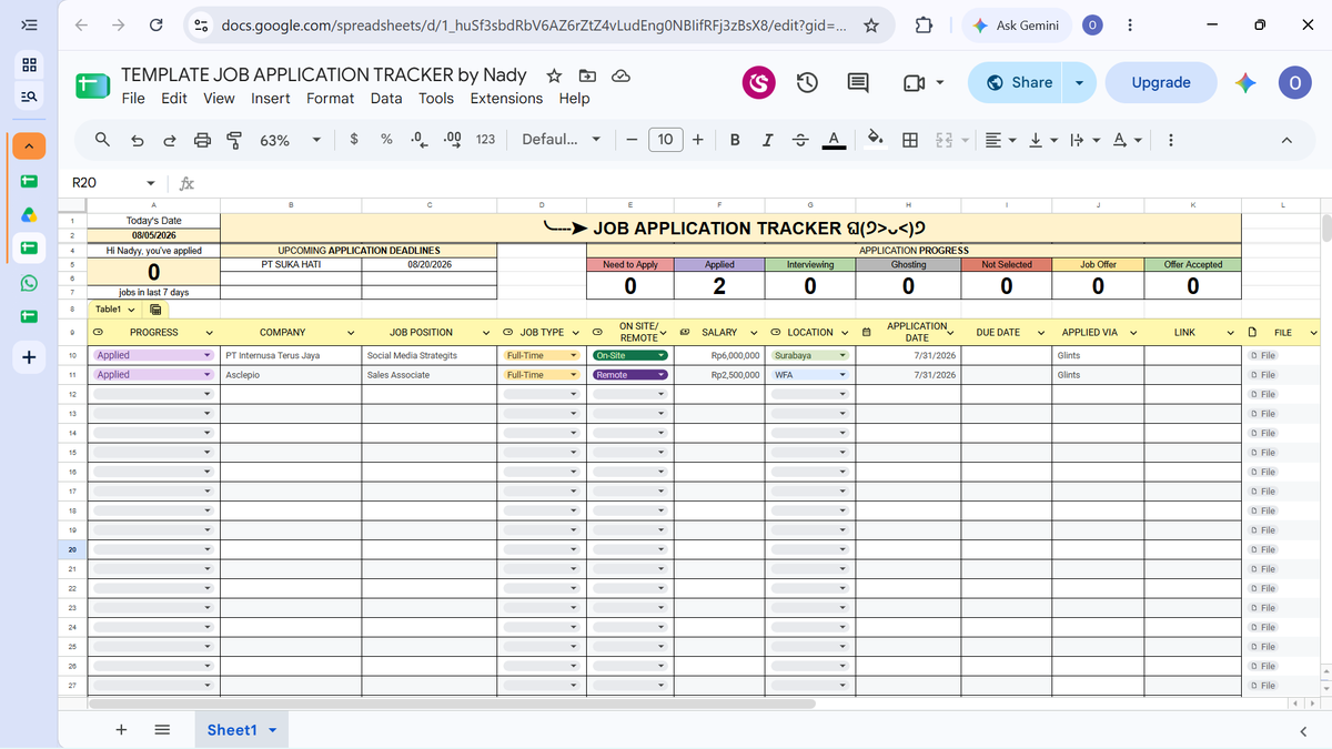 panggilnady's tweet photo. 𝑻𝑬𝑴𝑷𝑳𝑨𝑻𝑬 𝑱𝑶𝑩 𝑻𝑹𝑨𝑪𝑲𝑬𝑹

Hai olsss enih ada sedikit template application buat kalian terutama fg yang lagi apply". Pemakaiannya mudah banget kokk semua terupdate secara otomatisss, bisa kalian ubah menyesuaikan kebutuhan kaliann!! 

── .✦https://t.co/QBhZp1bXTs https://t.co/BNYHAPy2cN