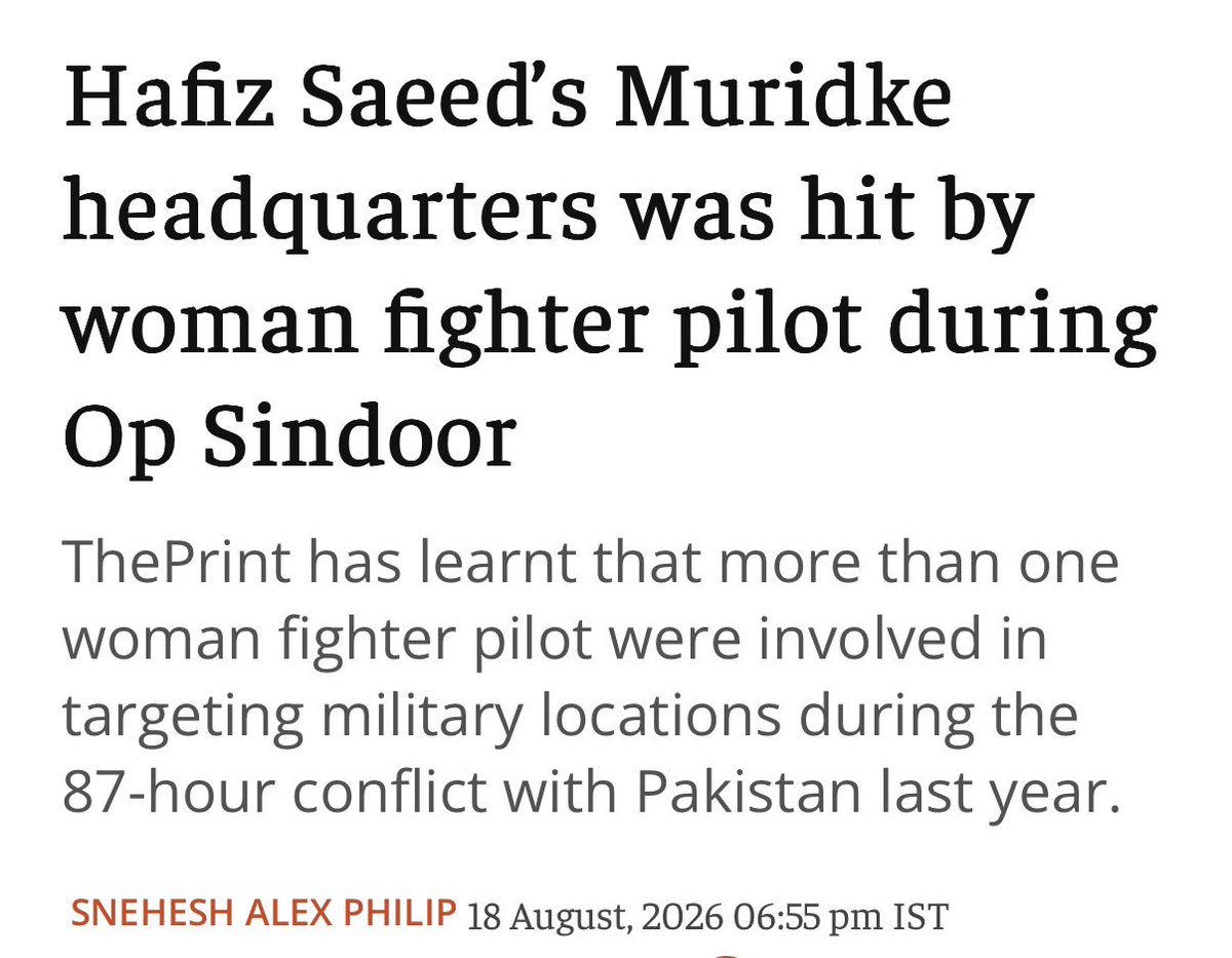 amitmalviya's tweet photo. Nari Shakti at the heart of India’s strike against terror. 🇮🇳

One of the most inspiring revelations from #OperationSindoor is that a woman fighter pilot of the Indian Air Force was part of the strike package that hit the Muridke headquarters of Lashkar-e-Taiba, the terror outfit headed by India’s most wanted terrorist Hafiz Saeed.

The woman Flight Lieutenant was flying a Su-30MKI. More than one woman fighter pilot is learnt to have participated in the operation, with women officers flying both the Su-30MKI and Rafale.

In some missions, women officers were the pilots; in others, they served as Weapon System Operators (WSOs).

This is Nari Shakti in its most powerful form: courage, competence, discipline and an unwavering commitment to Bharat.

Proud of our women warriors. Proud of the Indian Air Force. 🇮🇳

Jai Hind!