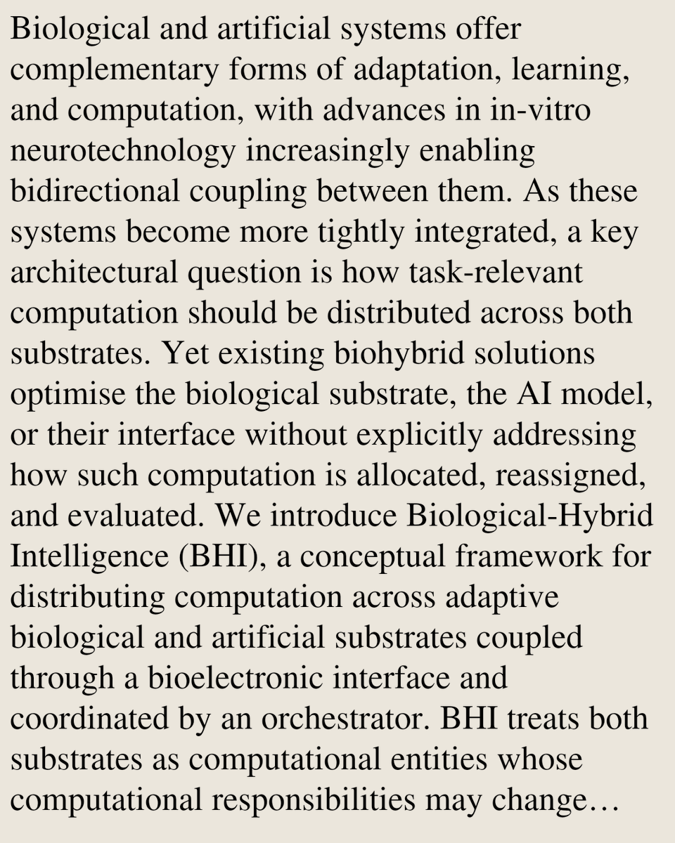 TAL's tweet photo. Biological-Hybrid Intelligence: A Conceptual Framework for Distributed Biological–Artificial Computation

Michael Taynnan Barros, Sergio Lopez Bernal, Reinhold Scherer
https://t.co/rZMC57wN4X [𝚌𝚜.𝙽𝙴 𝚌𝚜.𝙴𝚃] https://t.co/jd90PLunZC