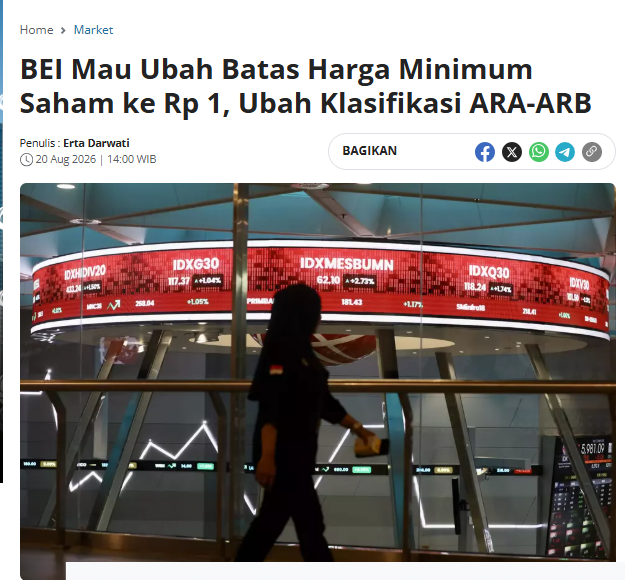 saptaipb's tweet photo. BREAKING NEWS :

BEI mau rubah batas harga minimum saham jadi Rp 1, 
ARA ARB juga akan di rubah, 

implementasi rencana di 7 september 2026, 

SEMUA KARENA MSCI YANG LAGI NYANGKUT  DI $GOTO 😂 https://t.co/kotfBQlsZW