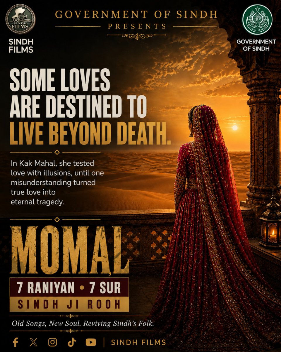 SindhFilms's tweet photo. Some loves are written by fate, but some are destined to live beyond death.
MOMAL — Sindh's timeless tale of love and illusion, reborn.
#SindhJiRooh #SindhFilms #SindhiCulture #SindhGovt #Sindhinfo #Momal https://t.co/k699mbx28X