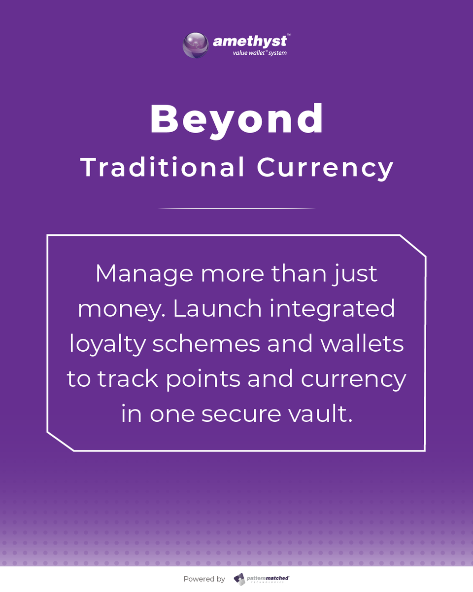 patternmatched's tweet photo. Manage more than just money. 💎 Amethyst™ lets you launch integrated loyalty schemes and multi-value wallets to track points and currency in one secure vault.
#FinTech #Loyalty #Amethyst #DigitalValue https://t.co/jKY7LBxHCx