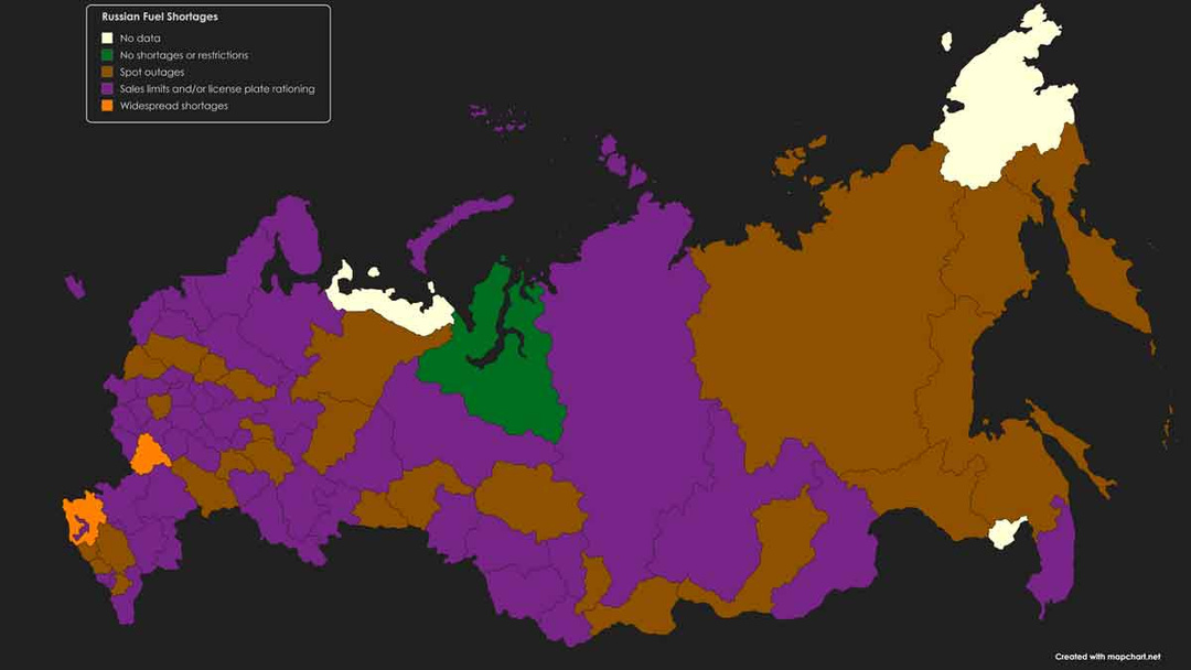 MalcontentmentT's tweet photo. Russia’s fuel shortages intensify as oil companies announce nationwide limits.

Our in-depth analysis of Russia’s double-dip fuel crisis, why it is happening, and why it is poised to get worse.

No paywall/registration on Substack and Patreon.

https://t.co/CbtTFKXLzY https://t.co/cdY2VdUCVc