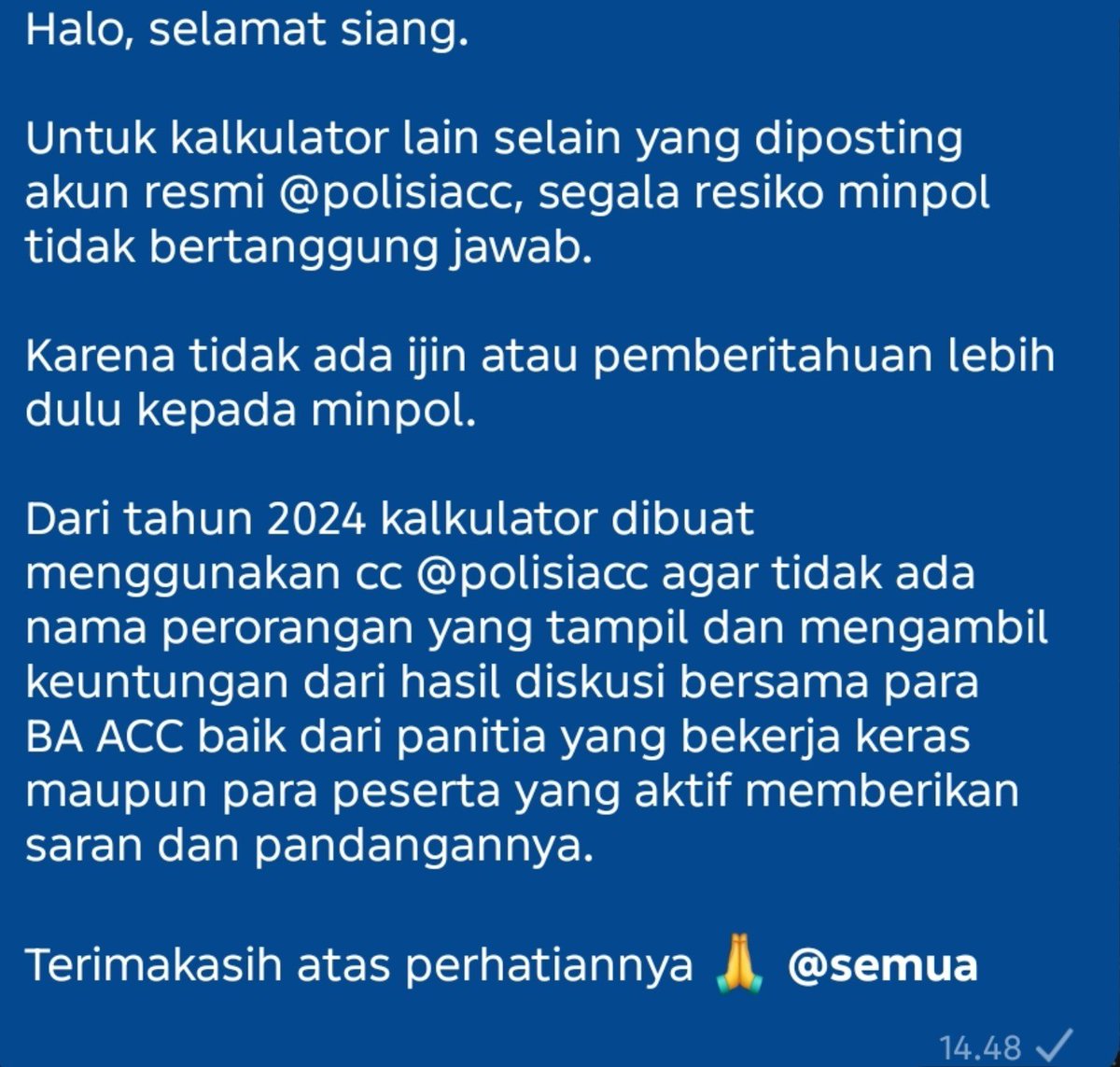 polisiacc's tweet photo. Announcement! 📢

Kalkulator resmi hanya : https://t.co/Lfh5trkNID

Selain itu bukan menjadi tanggung jawab @polisiacc

#bealanja https://t.co/RkcQE1n5o5
