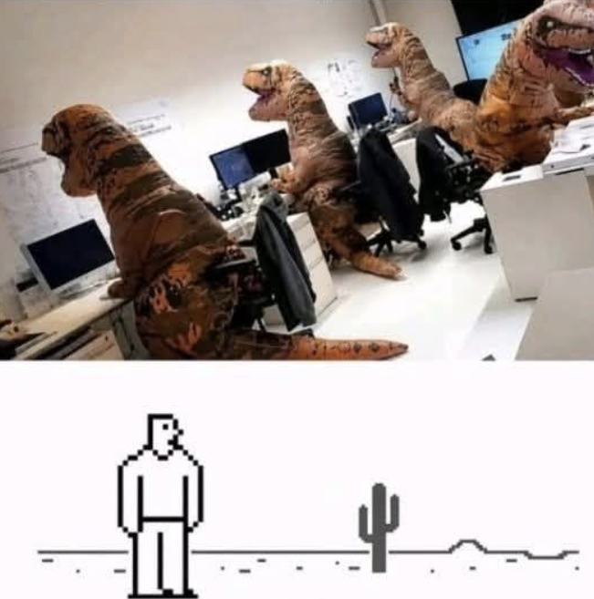 diotowers's tweet photo. Mientras tanto en un universo paralelo 

#meme #dinosaurio #fypシ゚ https://t.co/QnP7sS4Rr4