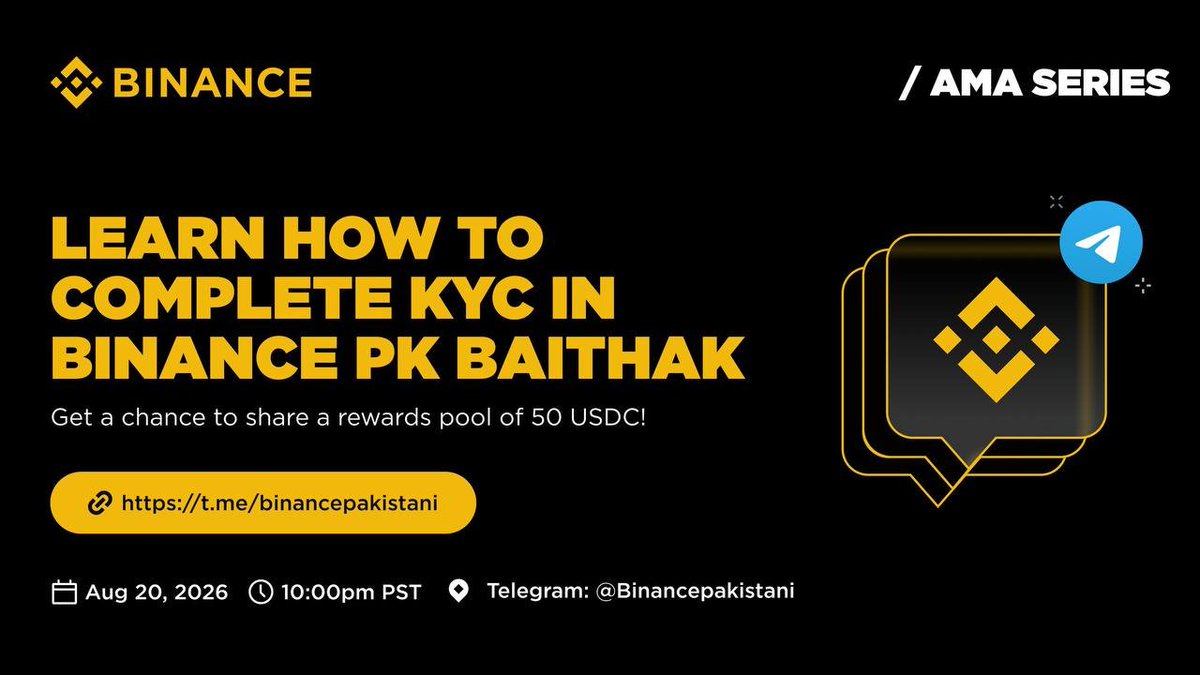 AFKBNB's tweet photo. Hey Binance Fam! I'll be hosting a very exciting AMA for you lot tonight! Umeed hai aap sab join kareinge 😊
Details below 😎

🎙️ Binance PK Baithak Aaj Raat! 🇵🇰

KYC samajhna mushkil lag raha hai? No Problem!
Aaj Binance Angels & PK team LIVE batain gy.

✅ KYC kya hai
✅ Step-by-step complete kaise karein
✅ Verification issues ka solution
✅ Live Q&A

🎁 50 USDC Rewards
🕘 Aaj 10PM PKT
📍 Binance PK Telegram
 
Don’t forget to submit this form

https://t.co/OTz0dBhy09

Don't Forget to join

👉 Reminder:
https://t.co/uCKodCiJ3T