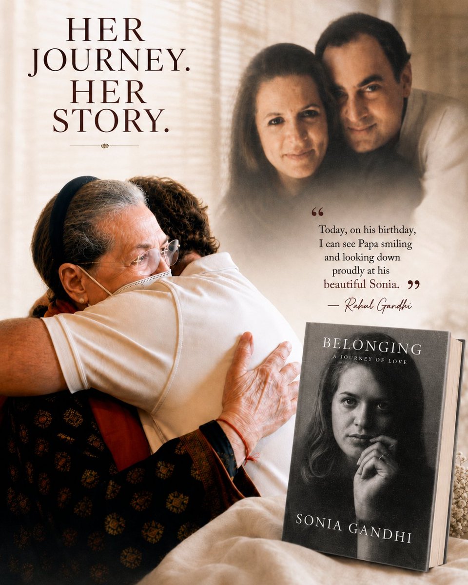 bharatjodo's tweet photo. @RahulGandhi shares a heartfelt note on Sonia Gandhi Ji's journey, as Belonging: A Journey of Love is shared with the world. ❤️ https://t.co/E0Dzo1gpwP