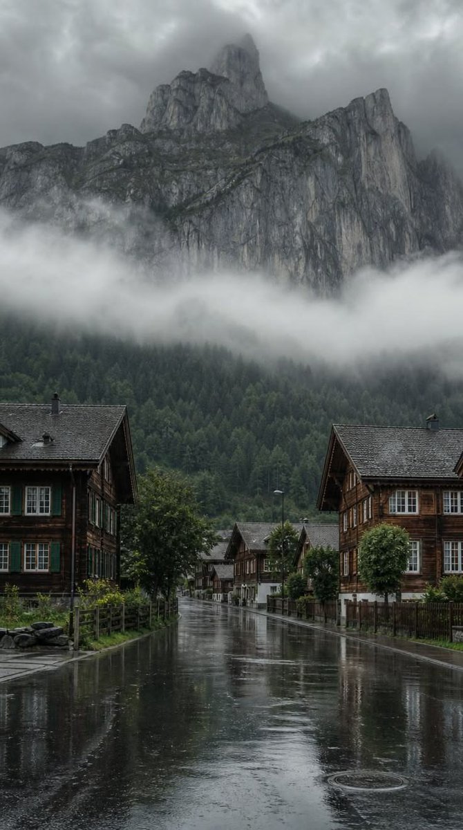 AestheticViewsX's tweet photo. A rainy autumn day in a small town https://t.co/UiHPqogrif